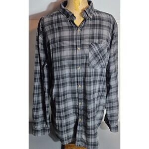 Stoic Flannel Button-Up Shirt Mens XXL 2XL Black Gray Plaid Cotton Poly Blend